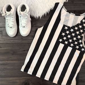Men's Black & White American Flag Tank Top